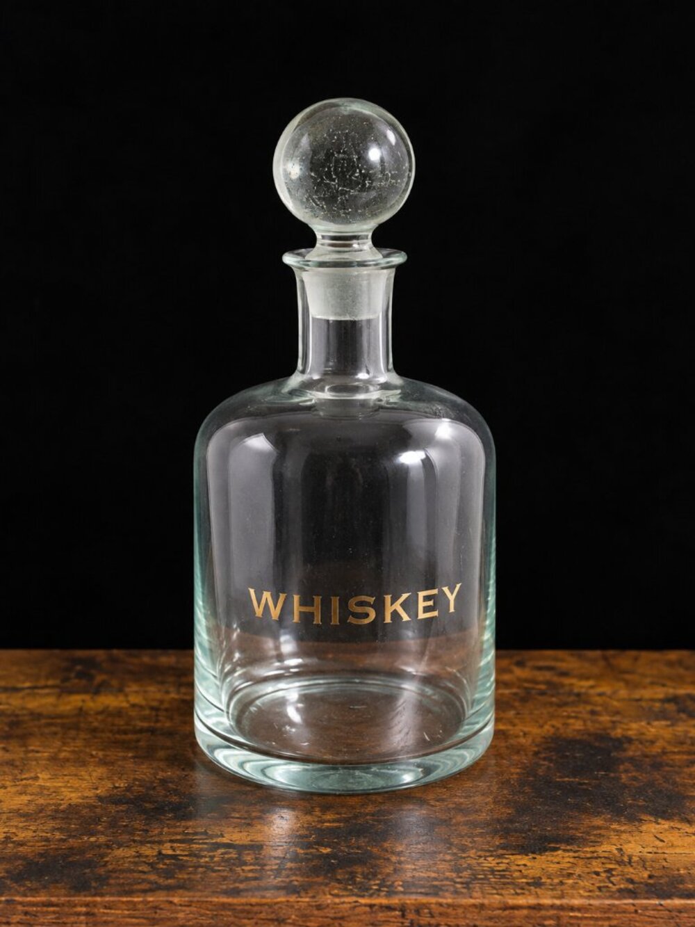 Vintage Sticla Romania Whiskey Decanter Gold Lettering Glass Ball Stopper